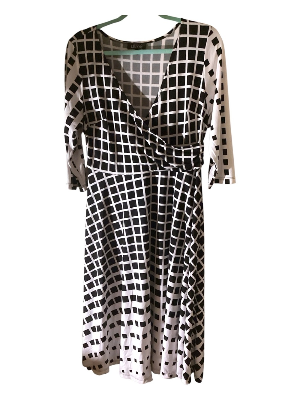Black White V-neck a-line wrap Dress XL
